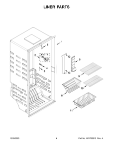 Liner Parts Diagram and Parts List for GAFZ30FDGB06  Whirlpool Freezer