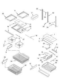 Shelf Parts Diagram and Parts List for KBFS25ETBL11  KitchenAid Refrigerator