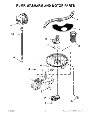 07 - PUMP, WASHARM AND MOTOR PARTS Diagram and Parts List for BLB14DRANA5  Whirlpool Dishwasher