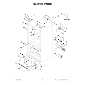 Cabinet Parts Diagram and Parts List for WRFF5333PZ03  Whirlpool Refrigerator