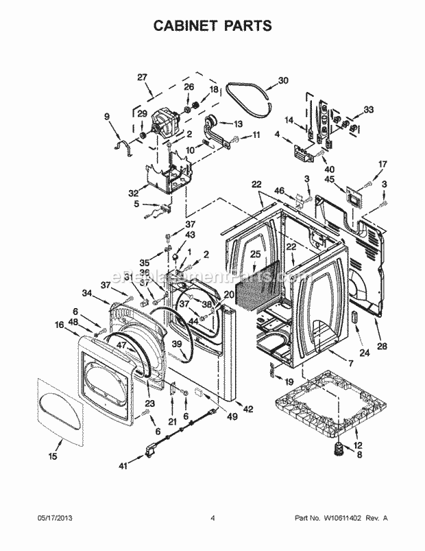 Cabinet Parts Diagram and Parts List for WED8500BW0  Whirlpool Dryer
