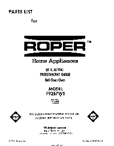 Front Cover Diagram and Parts List for F9257*1  Roper Range