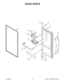 Door Parts Diagram and Parts List for WSZ57L18DM04  Whirlpool Refrigerator