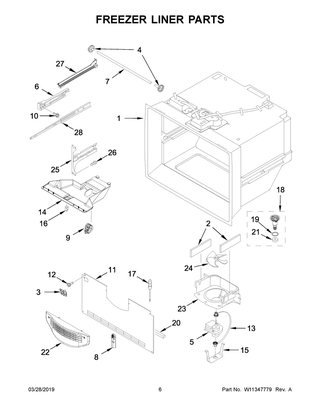 Freezer Liner Parts Diagram and Parts List for WRF532SNHZ02  Whirlpool Refrigerator