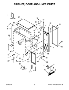 Cabinet, Door And Liner Parts Diagram and Parts List for KUIX535HBS00  Whirlpool Refrigerator