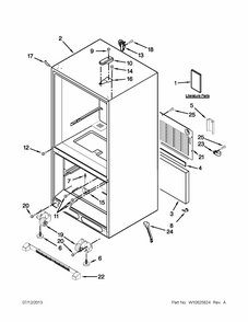 Cabinet Parts Diagram and Parts List for GB2FHDXWB07  Whirlpool Refrigerator