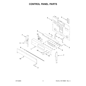 Control Panel Parts Diagram and Parts List for YWFES5730SB0  Whirlpool Range
