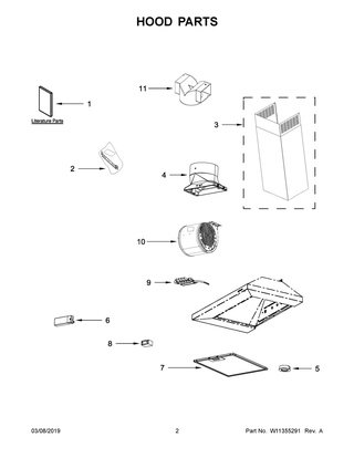 Hood Parts Diagram and Parts List for IHW53UC0FS2  Whirlpool Range Hood