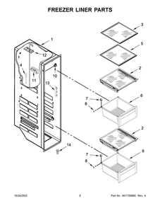 Freezer Liner Parts Diagram and Parts List for KRSC700HBS05  KitchenAid Refrigerator