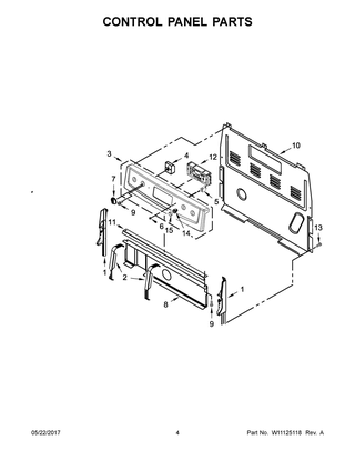 Control Panel Parts Diagram and Parts List for WFE540H0EB1  Whirlpool Range