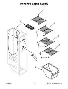 Freezer Liner Parts 1 Diagram and Parts List for WRS312SNHB05  Whirlpool Refrigerator