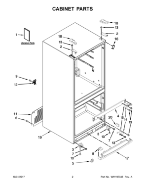 02 - CABINET PARTS Diagram and Parts List for WRF560SFHB00  Whirlpool Refrigerator