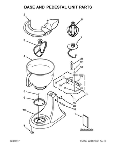 Base And Pedestal Unit Parts Diagram and Parts List for 5KSM150PSRPT0  KitchenAid Mixer