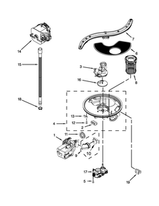 Pump, Washarm And Motor Parts Diagram and Parts List for GLB14BBANA0  Whirlpool Dishwasher