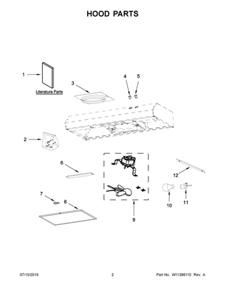 Hood Parts Diagram and Parts List for WVU17UC0JS0  Whirlpool Range Hood