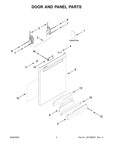 Door And Panel Parts Diagram and Parts List for WDPA70SAMZ2  Whirlpool Dishwasher