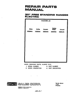 Front Cover Diagram and Parts List for 2323*0A  Roper Range
