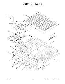 02 - Cooktop Parts Diagram and Parts List for WFGS5030RS0  Whirlpool Range