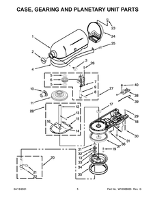 Case, Gearing And Planetary Unit Parts Diagram and Parts List for 5KSM160PSABM0  Whirlpool Mixer