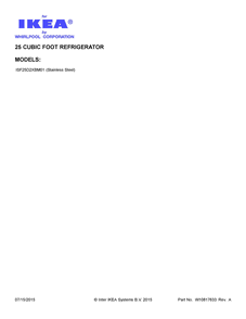 Cover Sheet Diagram and Parts List for ISF25D2XBM01  Whirlpool Refrigerator