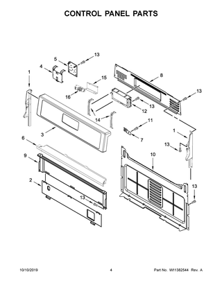 Control Panel Parts Diagram and Parts List for WFG525S0JB0  Whirlpool Range