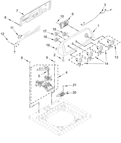 Controls And Water Inlet Parts Diagram and Parts List for 4KNTW3200JW2  Whirlpool Washer
