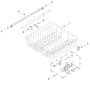 Upper Rack And Track Parts Diagram and Parts List for WDT750SAKZ4  Whirlpool Dishwasher