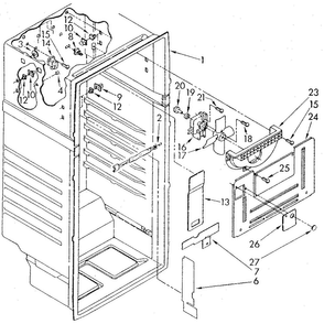 Liner Diagram and Parts List for ET16AKXSN01  Whirlpool Refrigerator