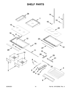 Shelf Parts Diagram and Parts List for WRF555SDHW03  Whirlpool Refrigerator