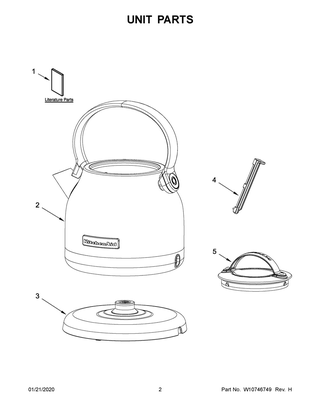 Unit Parts Diagram and Parts List for 5KEK1222BVB0  Whirlpool Coffee Maker