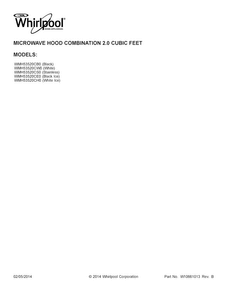 Cover Sheet Diagram and Parts List for WMH53520CW0  Whirlpool Microwave