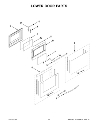 Lower Door Parts Diagram and Parts List for WGE745C0FS01  Whirlpool Range