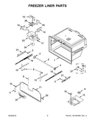 Freezer Liner Parts Diagram and Parts List for WRF550CDHZ02  Whirlpool Refrigerator
