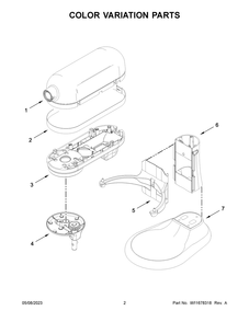 Color Variation Parts Diagram and Parts List for 5KSM70JPXEER0  KitchenAid Mixer