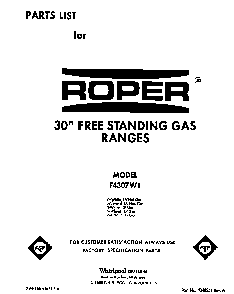 Front Cover Diagram and Parts List for F4307*1  Roper Range