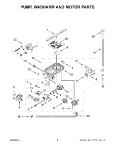 05 - Pump, Washarm And Motor Parts Diagram and Parts List for KDPM804KBS3  Whirlpool Dishwasher