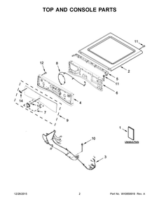 Top And Console Parts Diagram and Parts List for YWED97HEDBD1  Whirlpool Dryer