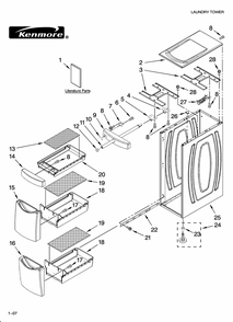 Cabinet And Drawer Parts Diagram and Parts List for 11010049600  Kenmore Laundry Accessories