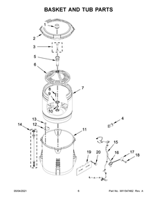 Basket And Tub Parts Diagram and Parts List for 4KWTW5700JW1  Whirlpool Washer