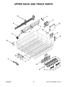 Upper Rack And Track Parts Diagram and Parts List for 66514815N613  Whirlpool Dishwasher
