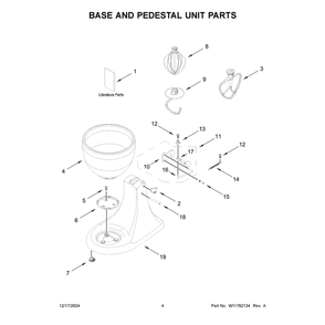 Base And Pedestal Unit Parts Diagram and Parts List for 5KSM180WSEEG6  KitchenAid Mixer