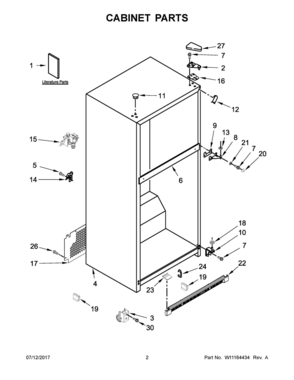 02 - CABINET PARTS Diagram and Parts List for WRT311FZDT01  Whirlpool Refrigerator