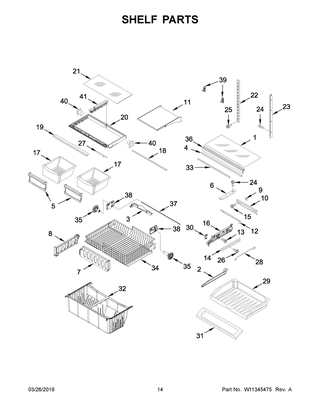 Shelf Parts Diagram and Parts List for WRF532SMHV01  Whirlpool Refrigerator