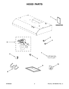 Hood Parts Diagram and Parts List for UXT3030ADB1  Whirlpool Range Hood