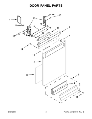 Door Panel Parts Diagram and Parts List for KDFE104HBS0  Whirlpool Dishwasher