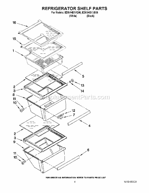 Refrigerator Shelf Parts Diagram and Parts List for ED5VHEXVB06  Whirlpool Refrigerator
