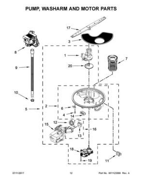 Part Location Diagram of W11124384 Whirlpool PUMP&MOTOR