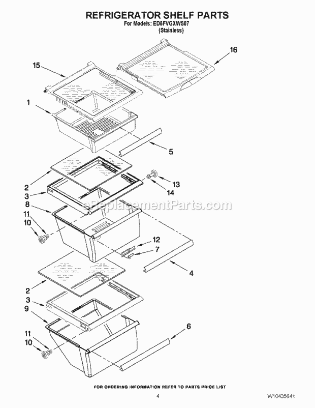 REFRIGERATOR SHELF PARTS Diagram and Parts List for ED5FVGXWS07  Whirlpool Refrigerator