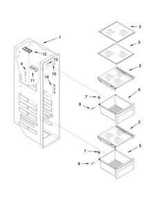 Freezer Liner Parts Diagram and Parts List for WRS975SIDM00  Whirlpool Refrigerator