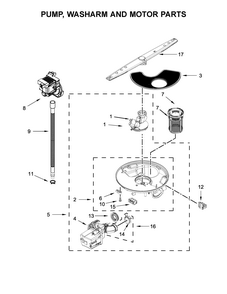 Pump, Washarm And Motor Parts Diagram and Parts List for IDF330PAGW0  Whirlpool Dishwasher